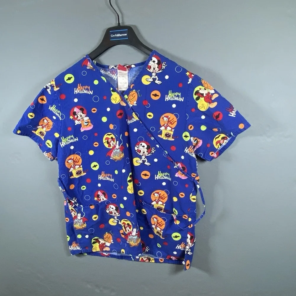 Scrubs Top Cartoon Halloween‎ Disney Mickey and Minnie Mouse Size M
